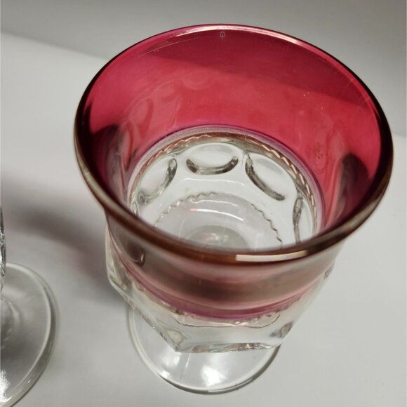 Tiffin Franciscan Cranberry Thumbprint King's Crown Vintage Glass Goblets Set - Picture 4 of 9